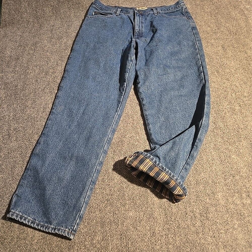 Vtg LL Bean Insulated Denim Jeans Mens 38x30 Blue Straight Flannel Made Mexico